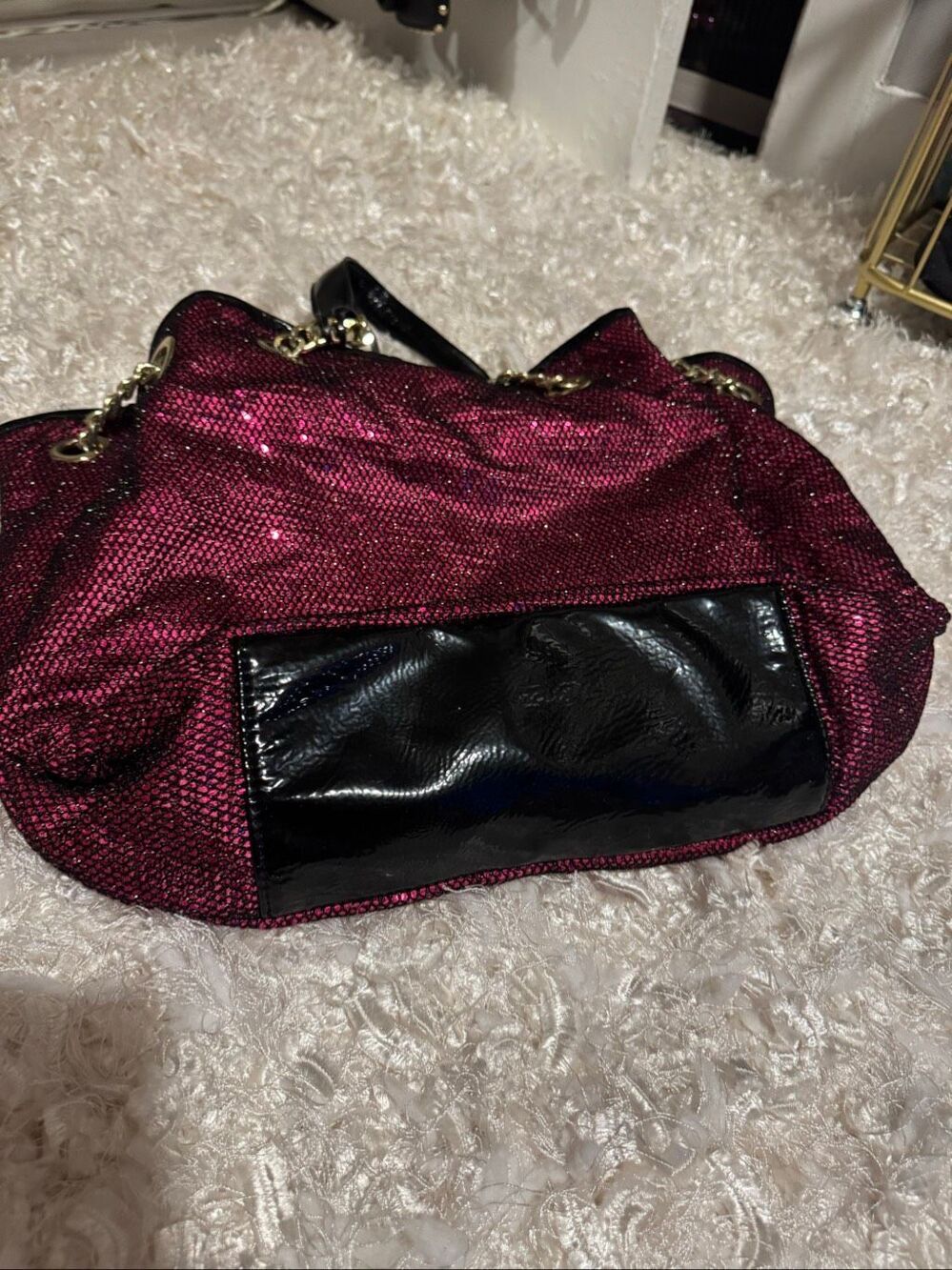 Vintage betsey johnson pink & black sequin fishnet mesh tote bag purse satchel - Picture 10 of 10